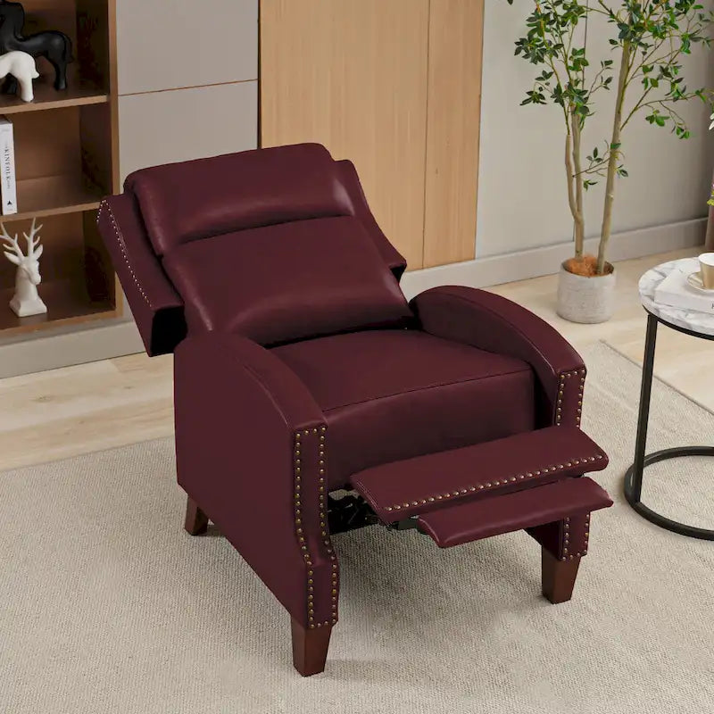 Fauteuil inclinable en cuir véritable avec dossier multi-angle et pieds en bois massif