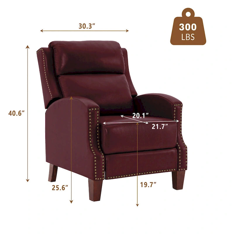 Fauteuil inclinable en cuir véritable avec dossier multi-angle et pieds en bois massif