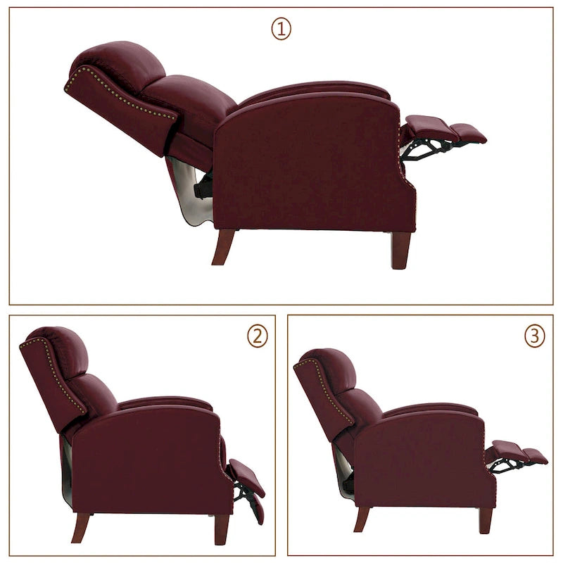Fauteuil inclinable en cuir véritable avec dossier multi-angle et pieds en bois massif