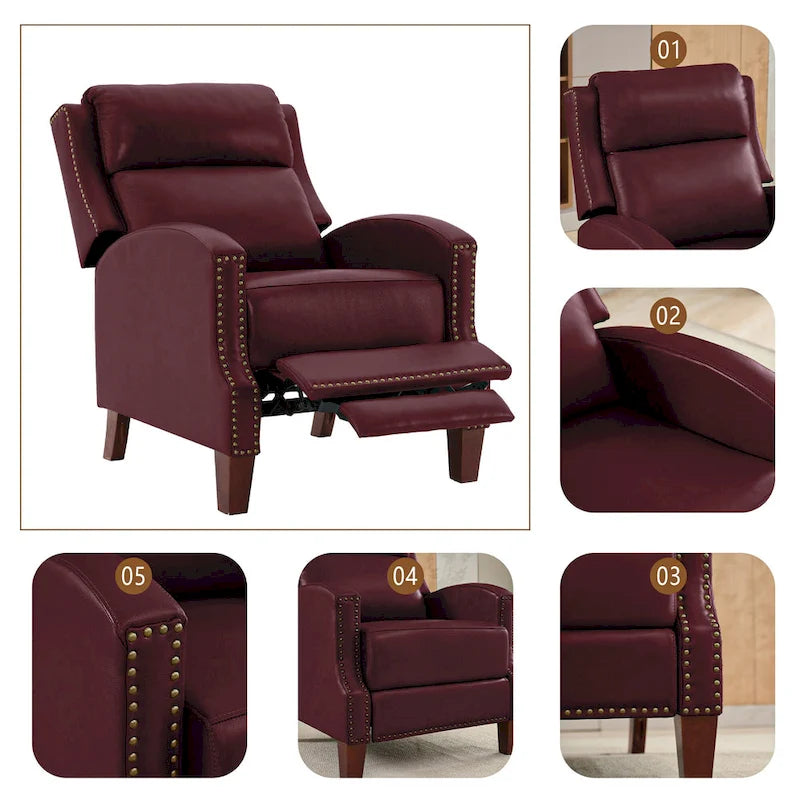 Fauteuil inclinable en cuir véritable avec dossier multi-angle et pieds en bois massif