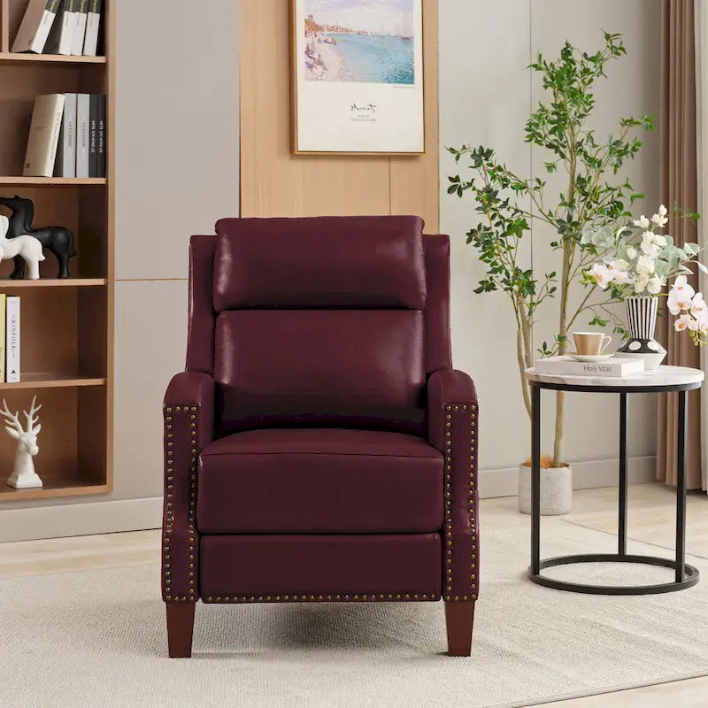 Fauteuil inclinable en cuir véritable avec dossier multi-angle et pieds en bois massif