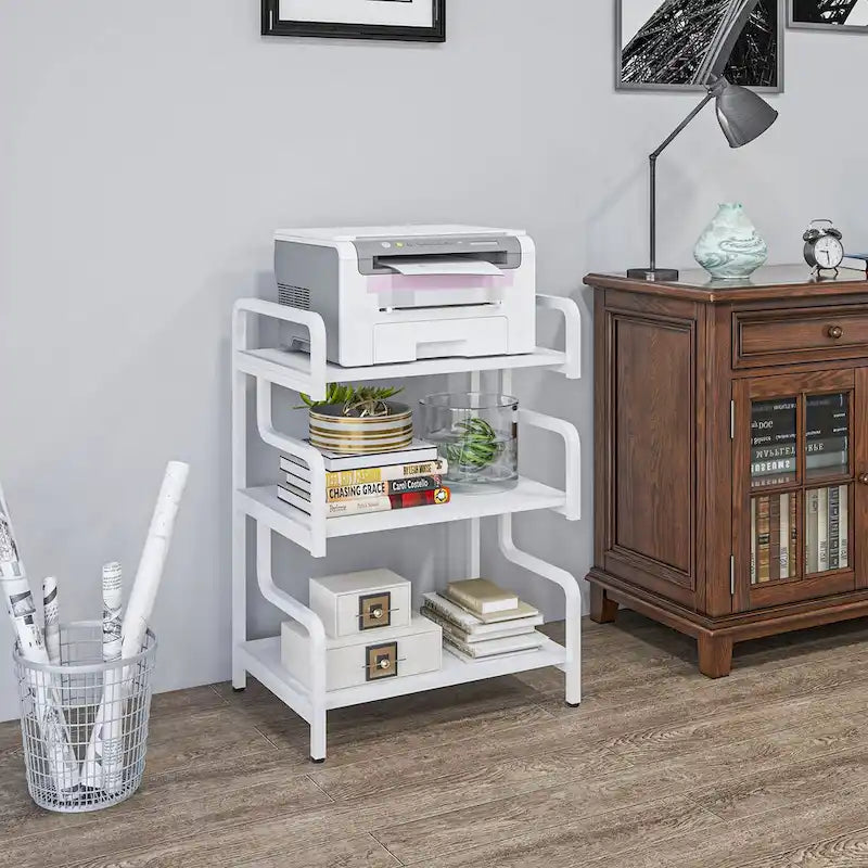 Meuble d'imprimante à 3 niveaux avec rangement, table d'imprimante industrielle en métal pour bureau à domicile, étagère de rangement polyvalente