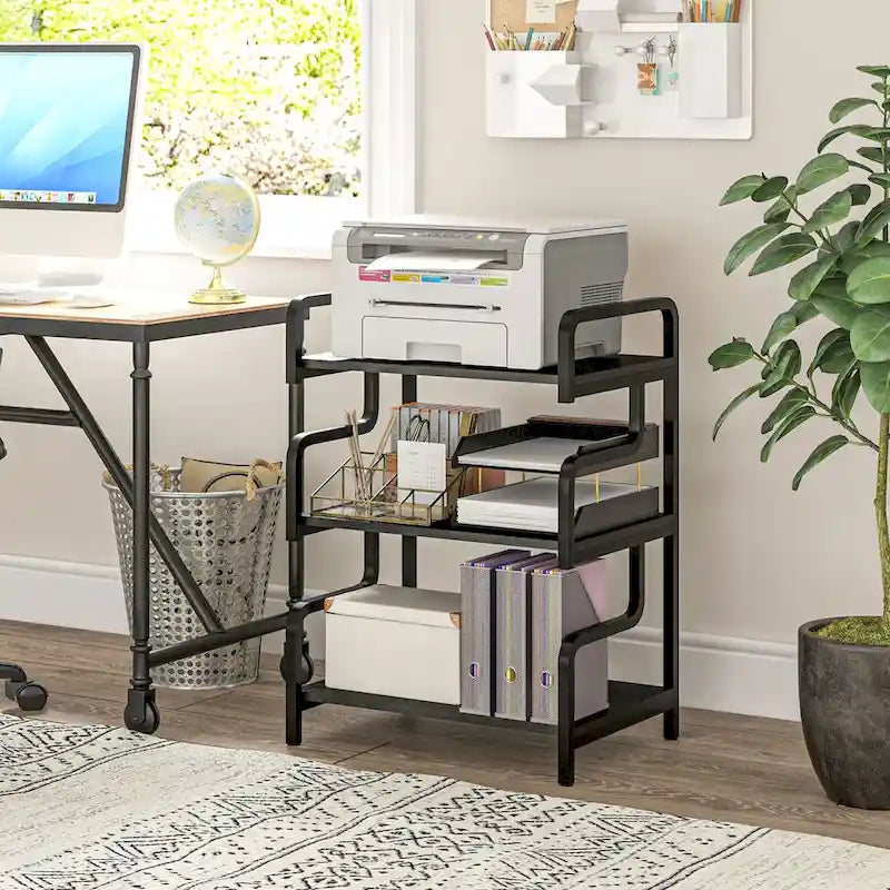 Meuble d'imprimante à 3 niveaux avec rangement, table d'imprimante industrielle en métal pour bureau à domicile, étagère de rangement polyvalente