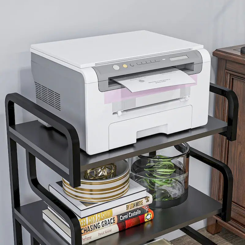 Meuble d'imprimante à 3 niveaux avec rangement, table d'imprimante industrielle en métal pour bureau à domicile, étagère de rangement polyvalente