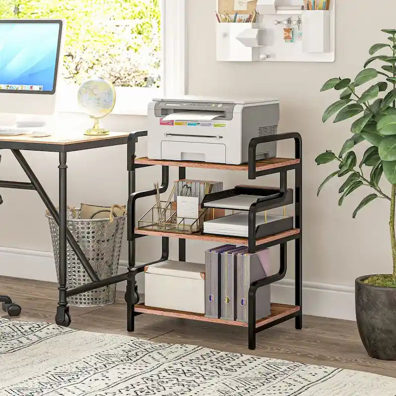 Meuble d'imprimante à 3 niveaux avec rangement, table d'imprimante industrielle en métal pour bureau à domicile, étagère de rangement polyvalente