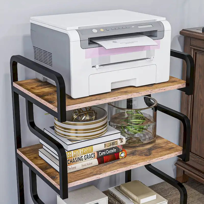 Meuble d'imprimante à 3 niveaux avec rangement, table d'imprimante industrielle en métal pour bureau à domicile, étagère de rangement polyvalente