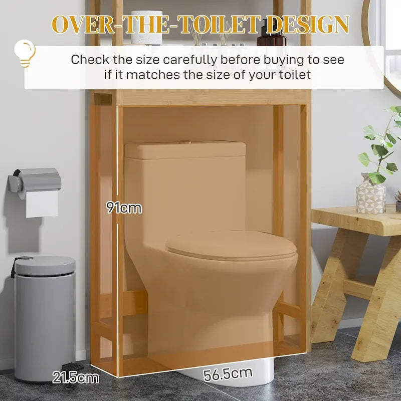 Meuble de rangement pour toilettes en bambou avec portes à lattes et étagère réglable