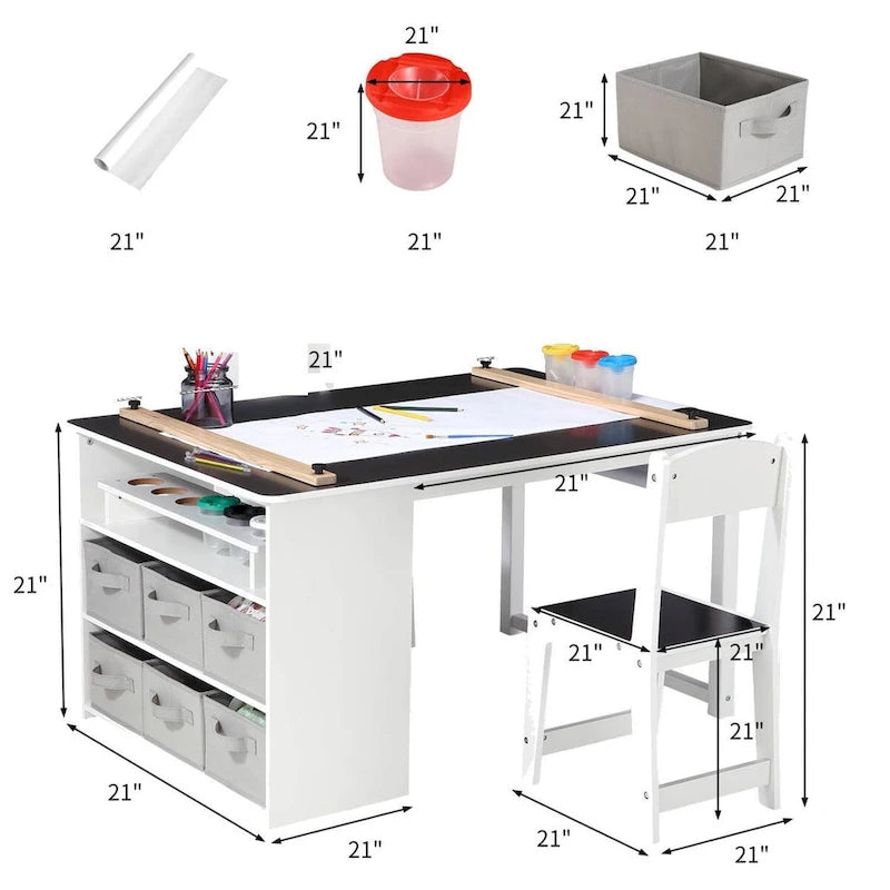 Table d'art et bureau de dessin pour enfants avec grand espace de rangement
