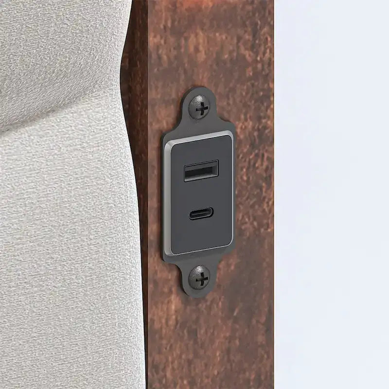 Cadre de lit King Size avec tête de lit capitonnée et station de recharge